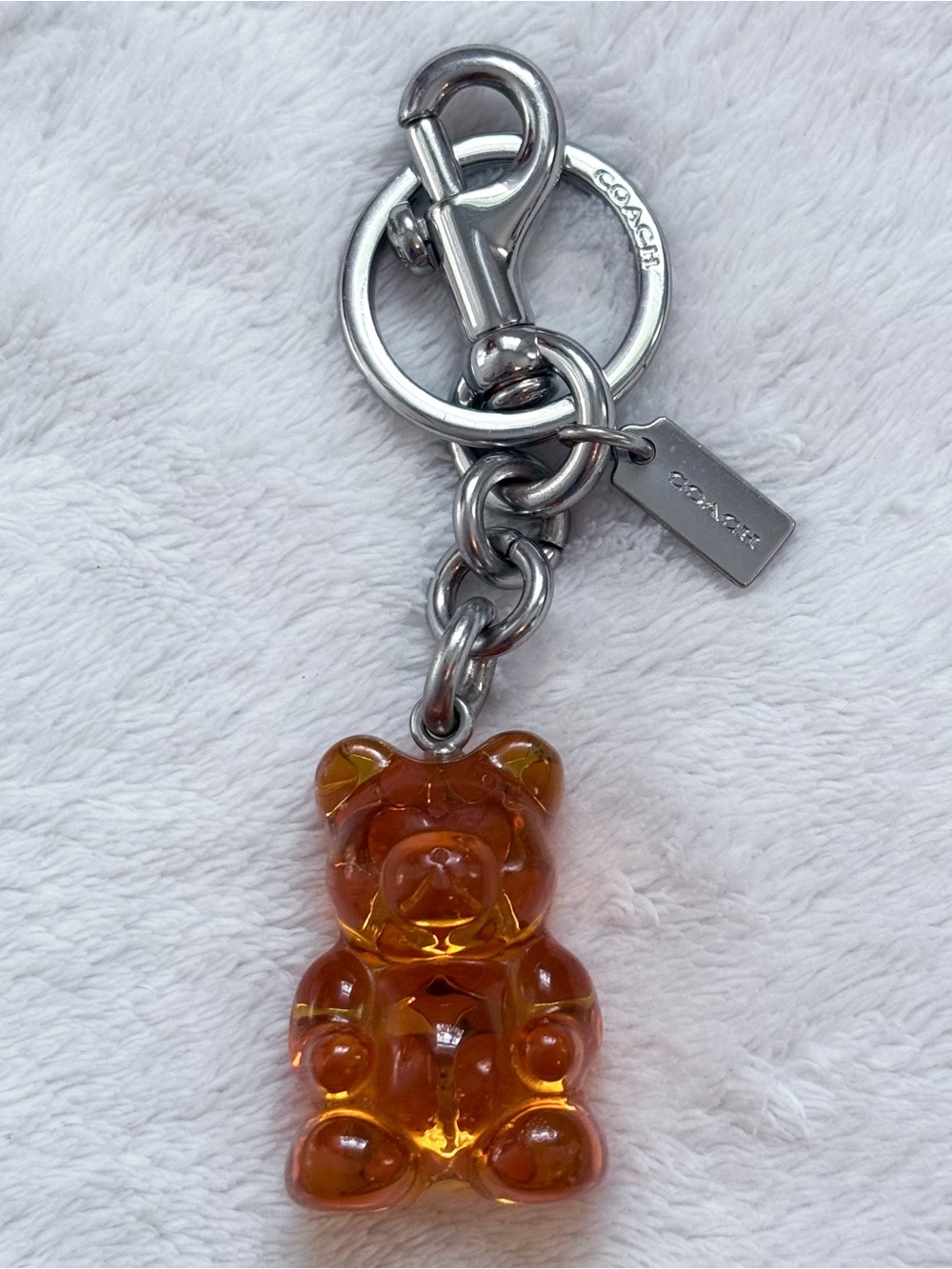 Coach Vandal Orange Clear Gummy Bear Bag Charm Nickel Keychain F77683 GUC